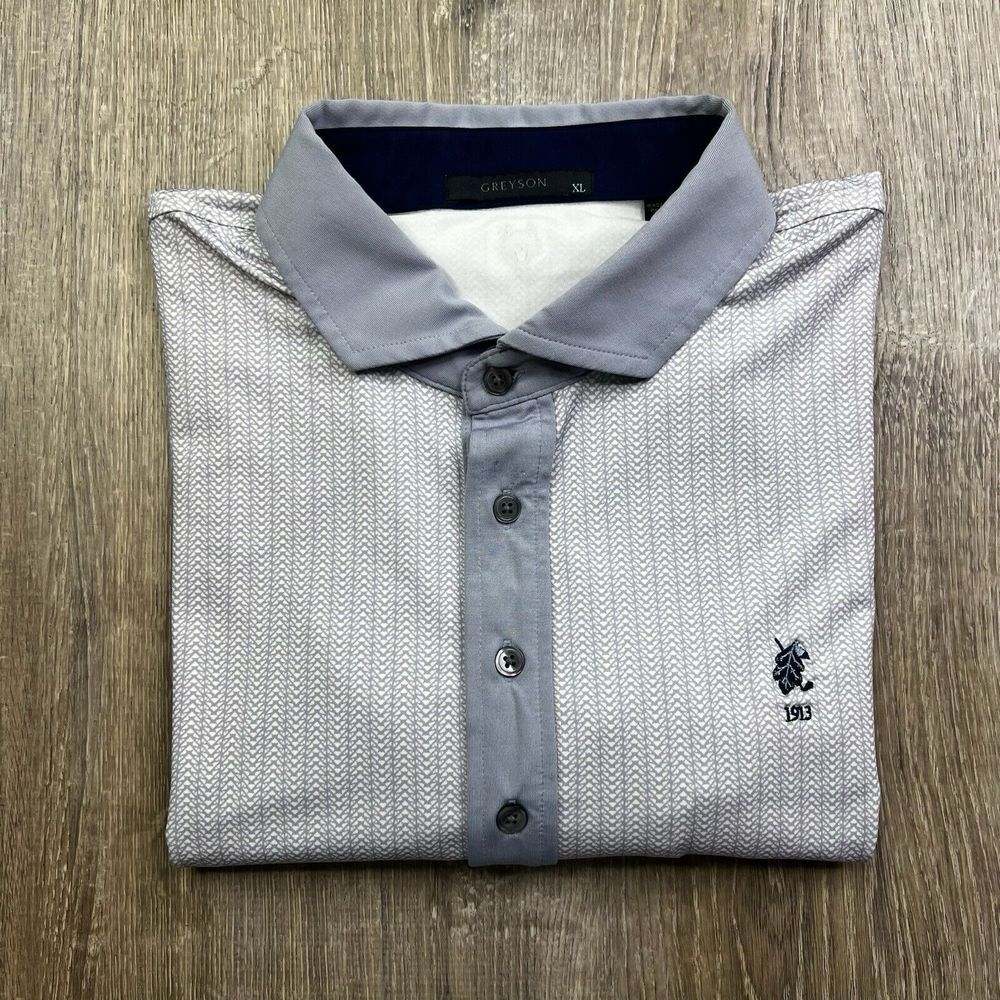 Greyson Golf Polo Shirt Mens XL Gray White Geometric Performance Stretch